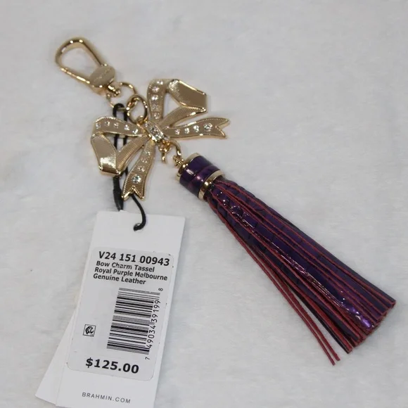 NWT BRAHMIN Crystal Bow Bag Purse Charm Leather Tassel Royal Purple Melbourne - Picture 1 of 4